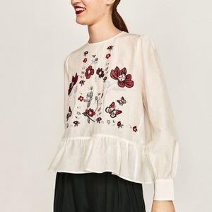 Zara Embroidered Floral Peplum Blouse